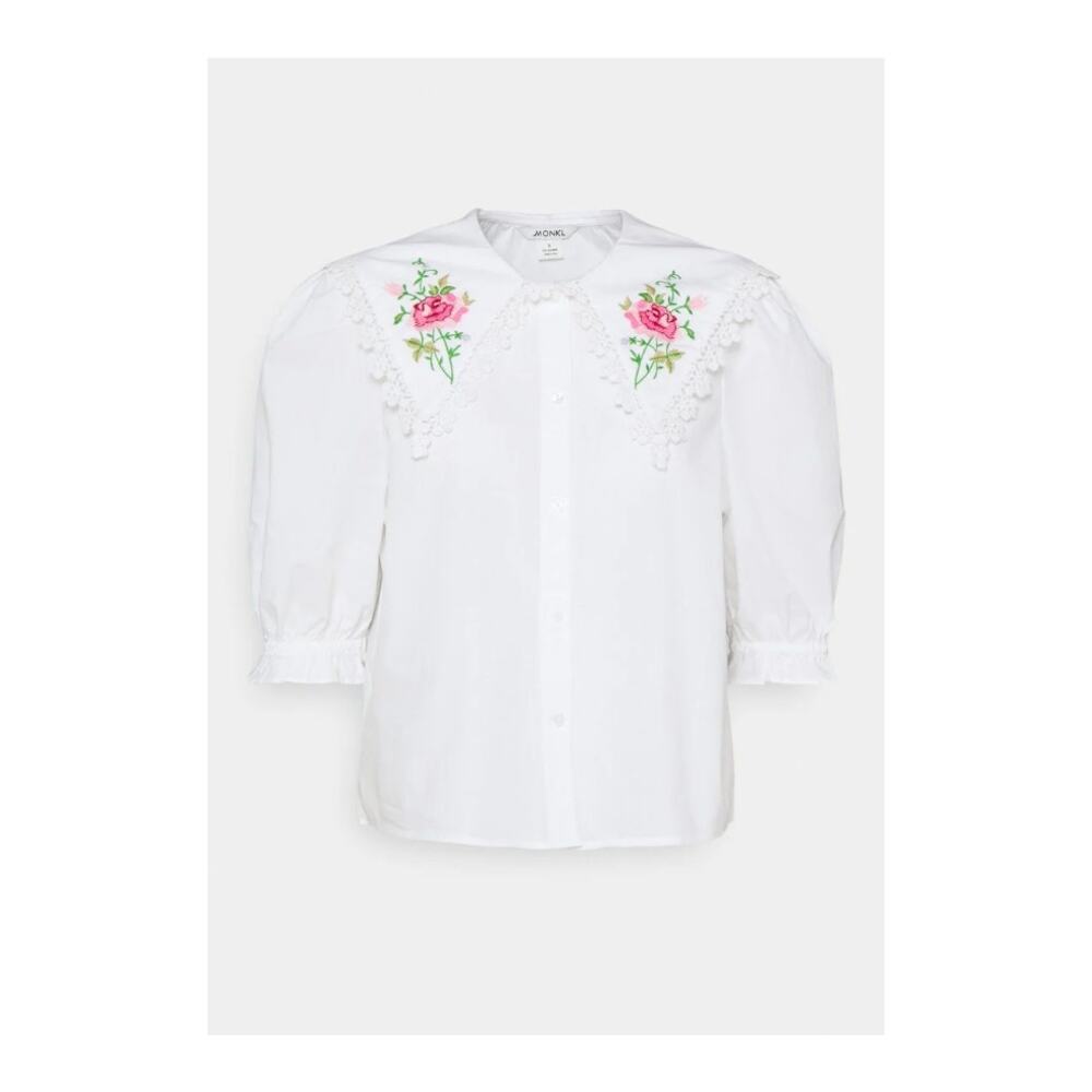 Monki white floral embroidered gothic collar blouse S Twee
